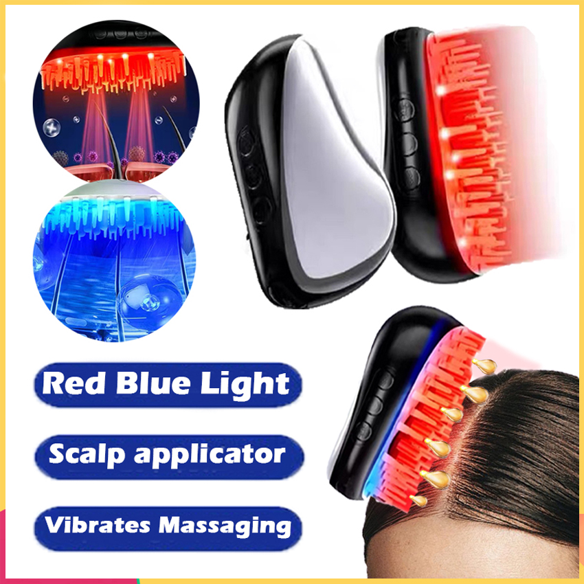 Đèn xanh đỏ mọc tóc lược da đầu Applicator tinh chất tóc nhà nhập khẩu rung Lược chải tóc mát xa chống rụng tóc Tăng cường máu circluation sạc USB