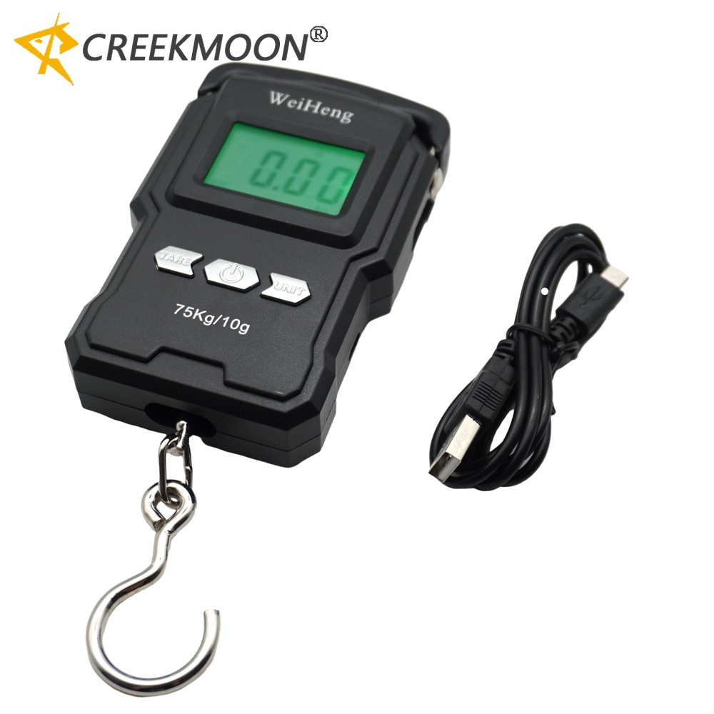 Electronic 75kg Digital Scale Hanging Scale Fishing Luggage Travel Weight Steelyard Hook Kitchen Weight Measure with Tape