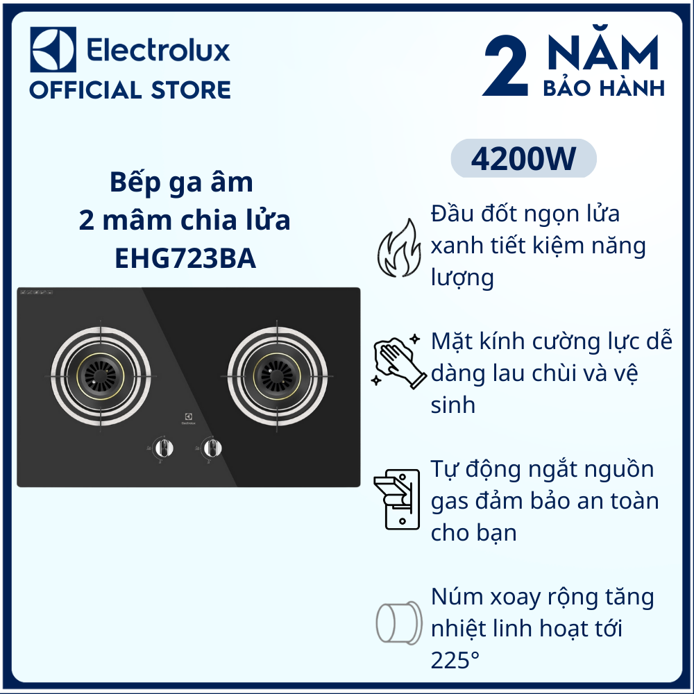 SALE - Bếp gas âm Electrolux EHG723BA -Trưng bày mới 98-99% - chính hãng 100%- Tiết kiệm gasĐánh lửa
