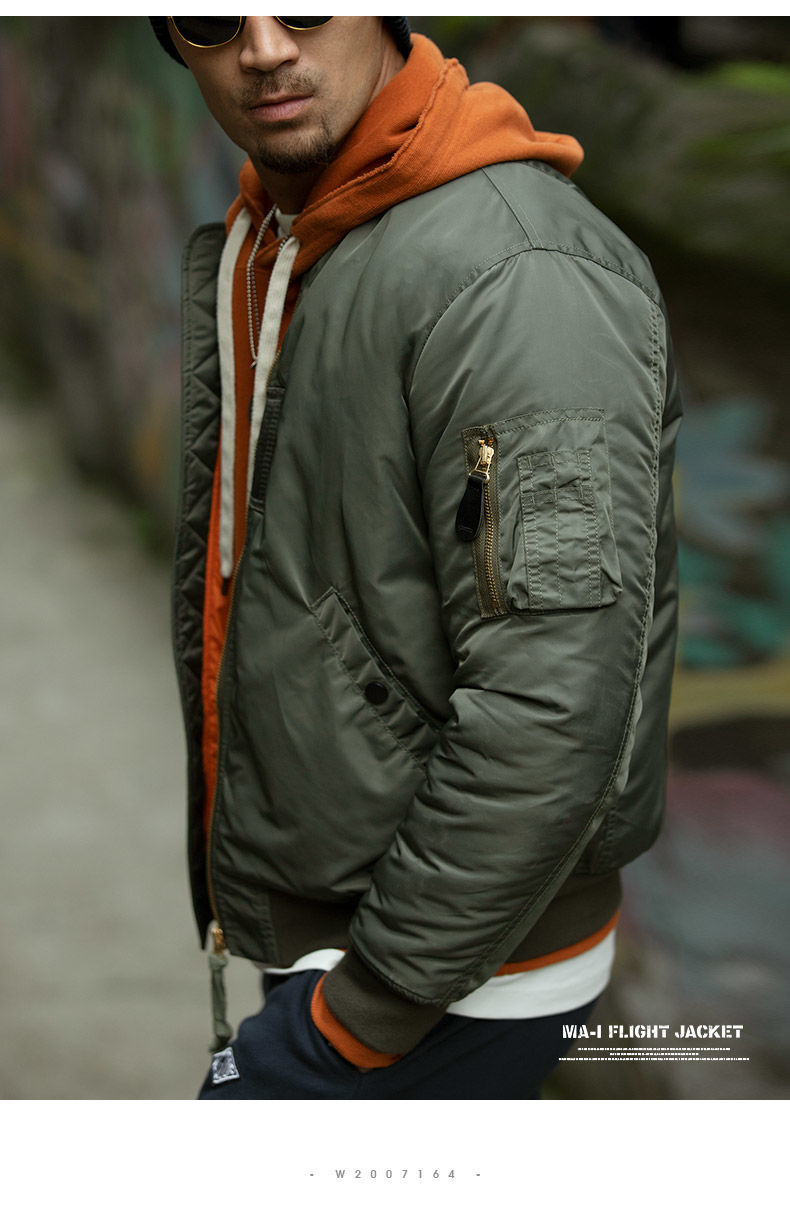 Madden Workwear   American R Army Green MA-1 Short Flight Jacket Warm Thick Cotton Coat for Men Trendy · v4