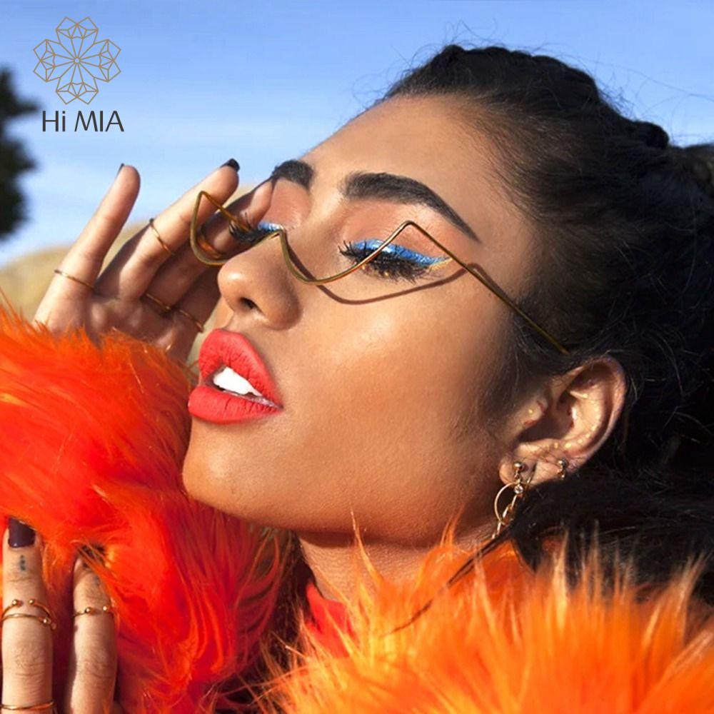 HI MIA Thời trang Punk Kính mắt chụp ảnh đường phố Dành cho nam Kim Cương Dành cho Nữ Rhinestone Gọng kính râm kim cương Kính Nửa Gọng Gọng kính kim cương giả Kính Giả