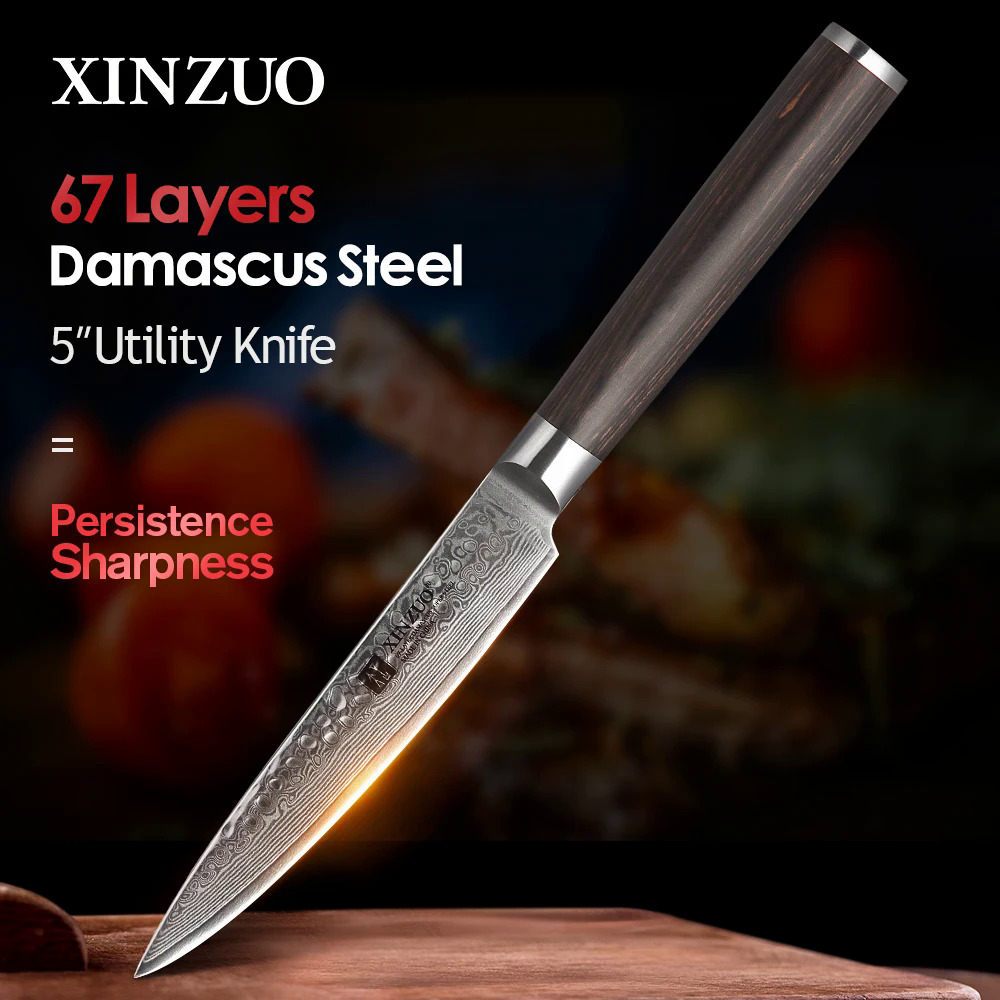 Xinzuo 5 "handmade tiện ích dao Nhật Bản VG10 Damascus nhà bếp dao mới gọt dao công cụ nhà bếp với pakka gỗ xử lý