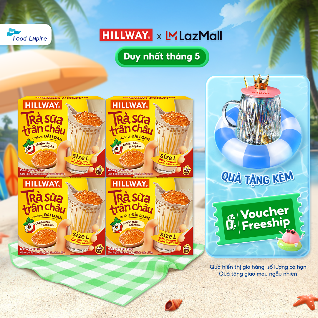 Combo 4 hộp Trà sữa trân châu Hoàng Kim - Hillway - Chuẩn vị Đài Loan size L (hộp 4 gói trà sữa 4 gó