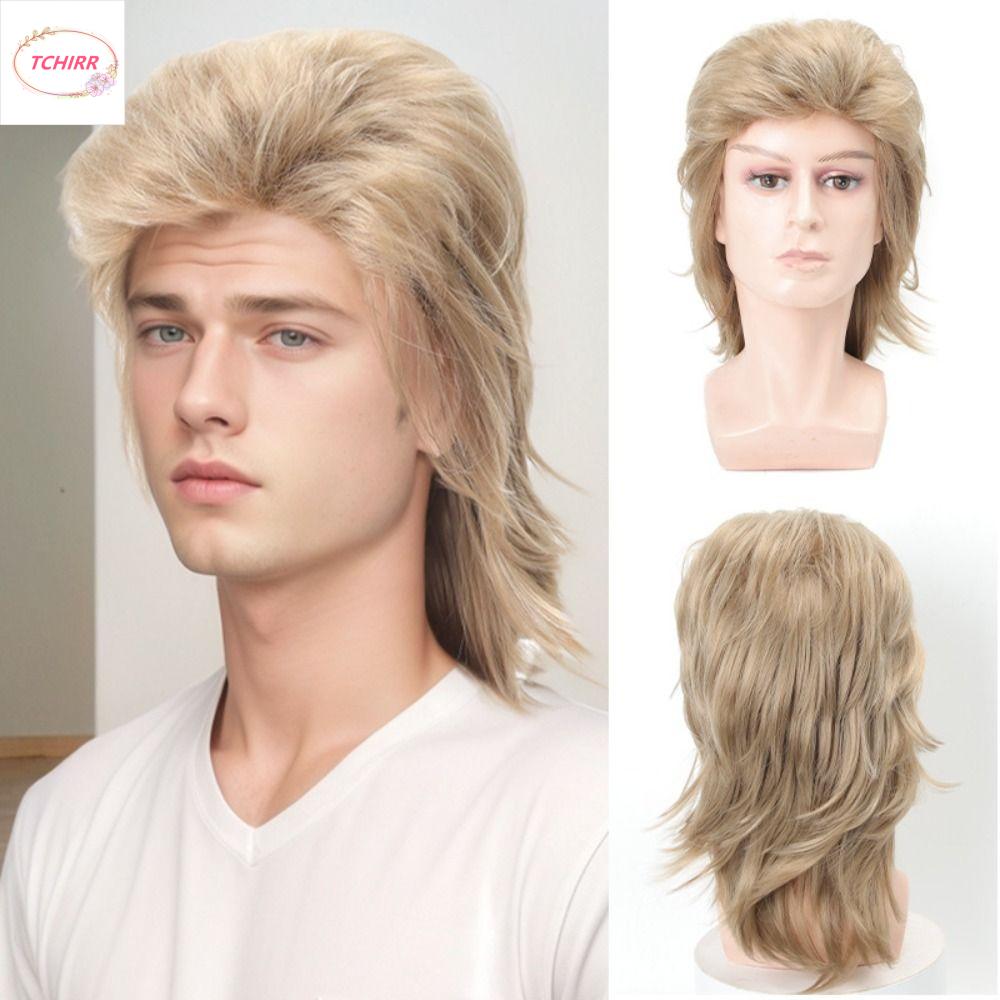 TCHIRR Punk Tóc giả cho nam Hoài cổ 70S 80S Tóc giả hóa trang Halloween Biểu diễn sân khấu Lông mịn Tóc giả tổng hợp dự tiệc trang phục Người lớn