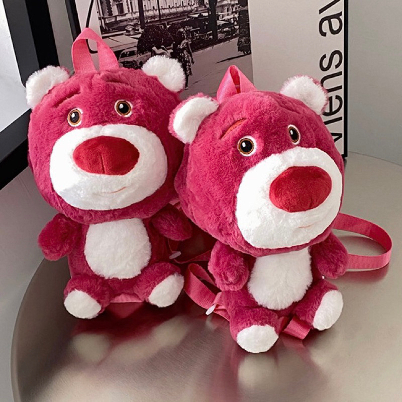 Ba lô nhồi bông gấu dâu lotso ba lô đeo vai hình gấu hồng xinh xắn deperier
