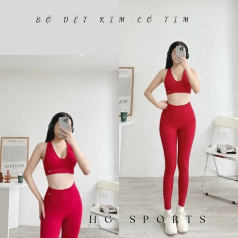 Bộ Tập Gym Nữ, Áo Croptop Cổ V, Quần Dài, Chất Thun Dệt Kim Dày Dặn, Ôm Body,Thấm Hút Mồ Hôi Tốt Giang Sports