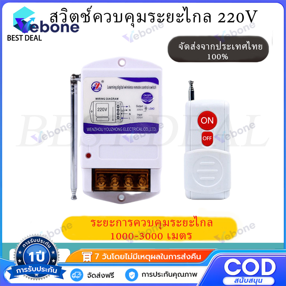 รีโมทคอนโทรลไร้สาย สวิตช์ควบคุมระยะไกล รีเลย์ไร้สาย 220V รีโมทคอนโทรลระยะไกล3กิโลเมตร รีโมทปั้มน้ำ รีโมทไฟ (ในไทยพร้อมส่ง) ราคา 161 บาท*ส่งฟรี