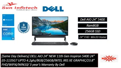 [Same Day Delivery] DELL AiO 24" NEW 11th Gen Inspiron 5400 24" (i5-1135G7 UPTO 4.2ghz/8GB/256GB/INTEL IRIS XE GRAPHIC/23.8" FHD/WIFI6/WIN10/ 3 Year's Warranty By Dell