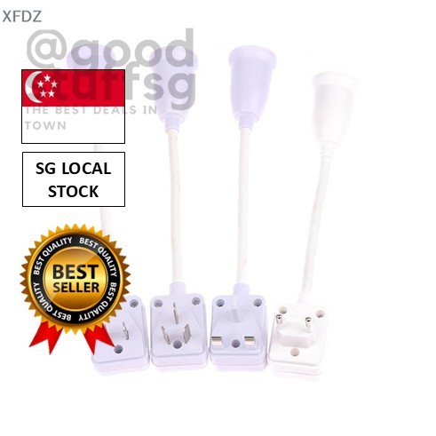 [SG FREE ] 1Pc LED Light Bulb E27 Socket Lamp Base Holder Adapter Converter With Switch EU UK Plug Energy Saving Lamp F