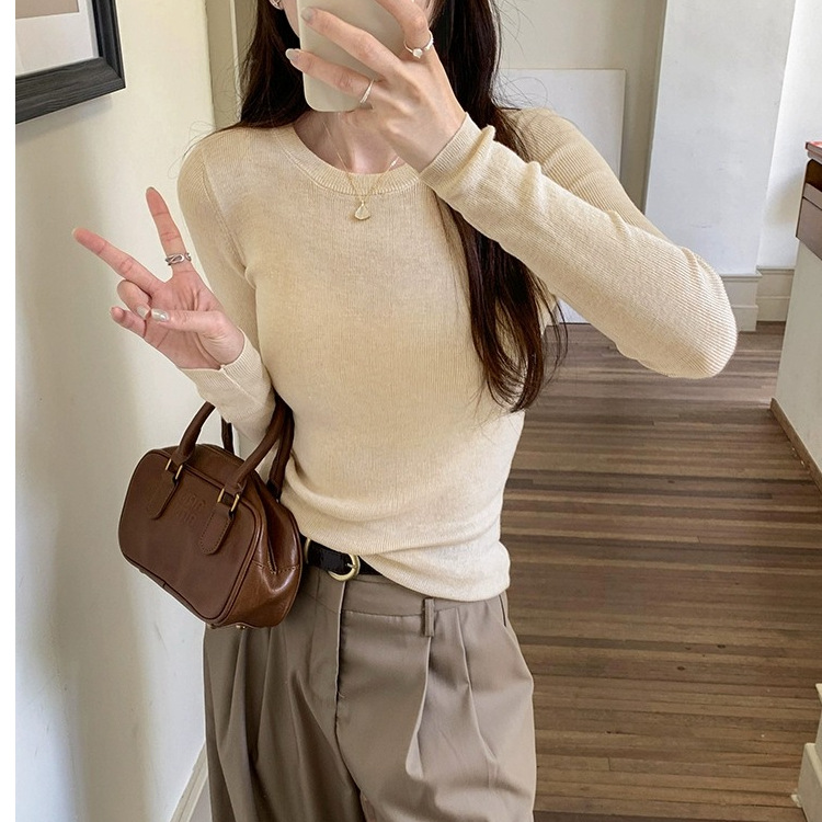 ＜1220＞  Bán Buôn Xuyên Biên Giới Hàn Quốc Cổ Tròn Tính Khí Đi Làm Mỏng Mỏng Mỏng Tay Dài Mặc Bên Tro