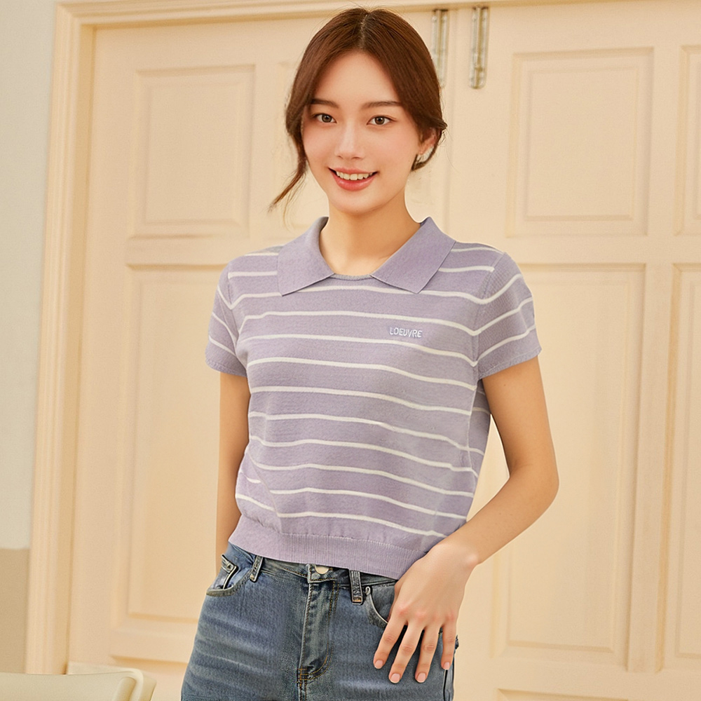 BRANCHÉ เสื้อสำหรับผู้หญิงฤดูร้อนแฟชั่นที่เหมาะสมกระชับลายสปอร์ตแขนสั้นเสื้อคอปกสาเหตุเสื้อ B250313 ราคา 872 บาท*ส่งฟรี