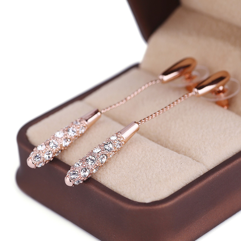 Silver Needle Hypoallergenic Earrings Fashion Long Water Drop-shaped Rhinestone Earrings_voghion.com