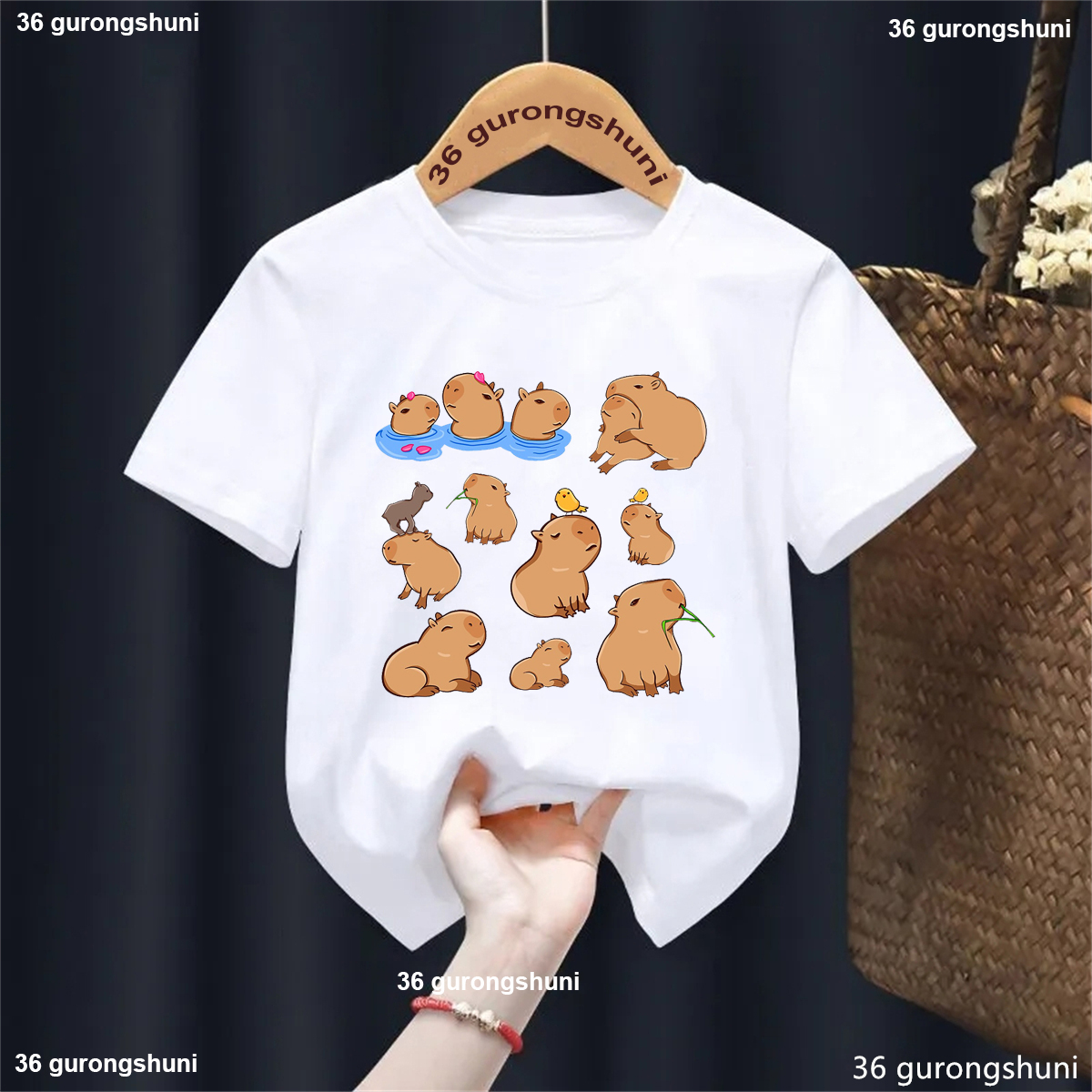 Cute Capybara Loves Orange Juice Printed T Shirt Girls/Boys Kawaii Kids Clothes Funny Solid Tshirt Summer Tops Fashion T-Shirt - 7