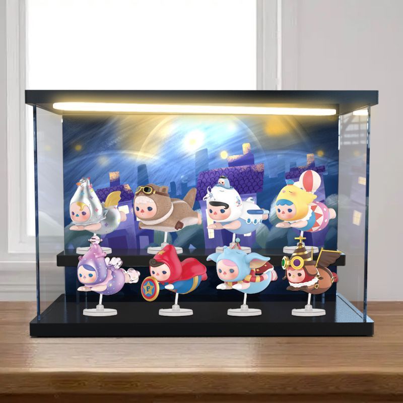 POPMART bong bóng Mart PUCKY ELF dòng bay hộp hiển thị hộp hiển thị Acrylic chống bụi Tủ lưu trữ