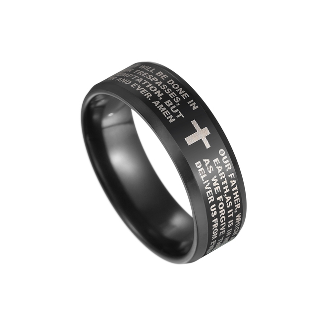 Tiếng ồn asjerlya bằng thép titan màu đen chữ cái tiếng Anh nhẫn cầu nguyện của Chúa tể thanh thản K
