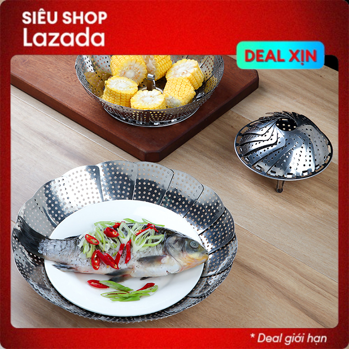 Vỉ hấp dạng xoè inox gấp gọn, giãn mở thông minh, phù hợp với nhiều size nồi