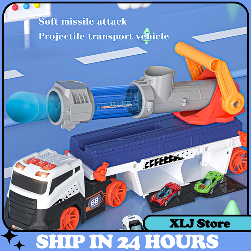 Missile Projectile Vehicle Toys With Sound Lights Catapult Shell Transport Truck With 4 Cars And 6 Balls Birthday Gifts For Kids ราคา 674 บาท*ส่งฟรี