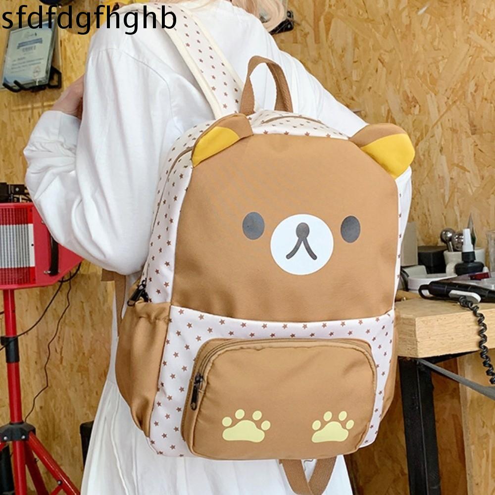 SFDFD Dung tích lớn Ba lô Rilakkuma Anime Phong cách Hàn Quốc Cặp học sinh gấu thư giãn Dễ thương Nylon Túi gấu nâu Học sinh