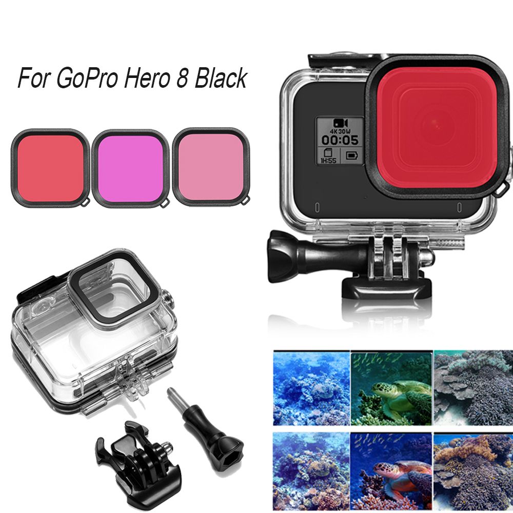 Okdeals dụng cụ bảo hộ khi chơi thể thao bơi 45m không thấm nước trường hợp vỏ lặn Bìa tím hồng tròng kính màu đỏ lọc vỏ bảo vệ