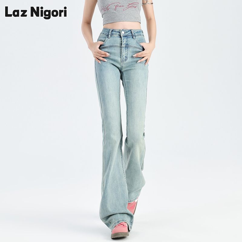 Laz Nigori High-Waist Flared Jeans with Vintage Wash and Zipper Closure ราคา 454 บาท*ส่งฟรี