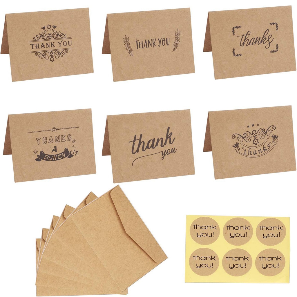 ✨SG✨Thank You Cards Set Mini Teachers Day Kraft Paper Thank You Greeting Cards with Envelopes and Stickers