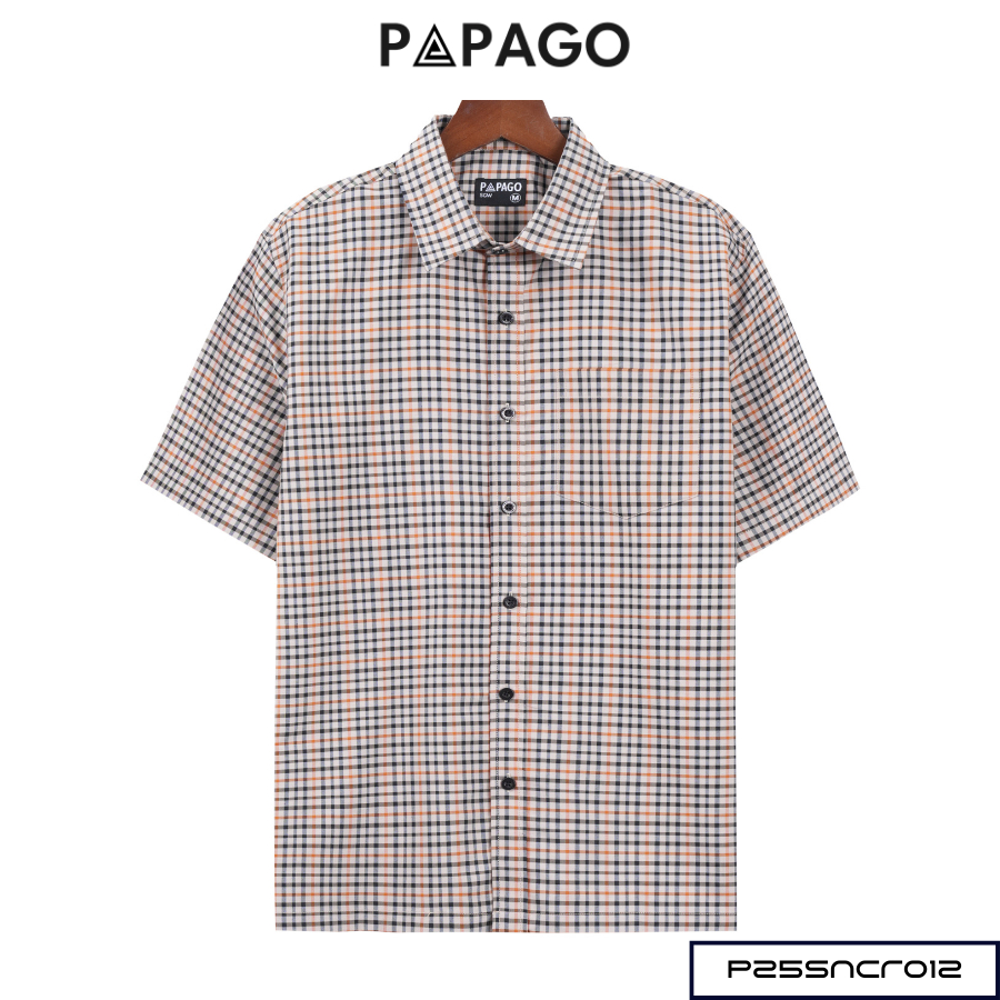 Áo sơ mi sọc caro nam Trung niên PAPAGO tay ngắn lai ngang - P25SNCR012