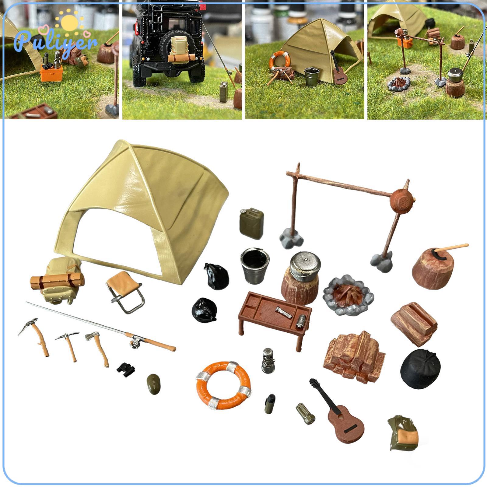 โมเดลฟิกเกอร์ อาร์ตทอย กล่องสุ่มของสะสม ของเล่นและโมเดลสะสม Kesoto Miniature Camping Tent Set 1/64 Realistic Mini Collectibles Sturdy Tiny for Miniature Scene Diorama Accessories Decoration