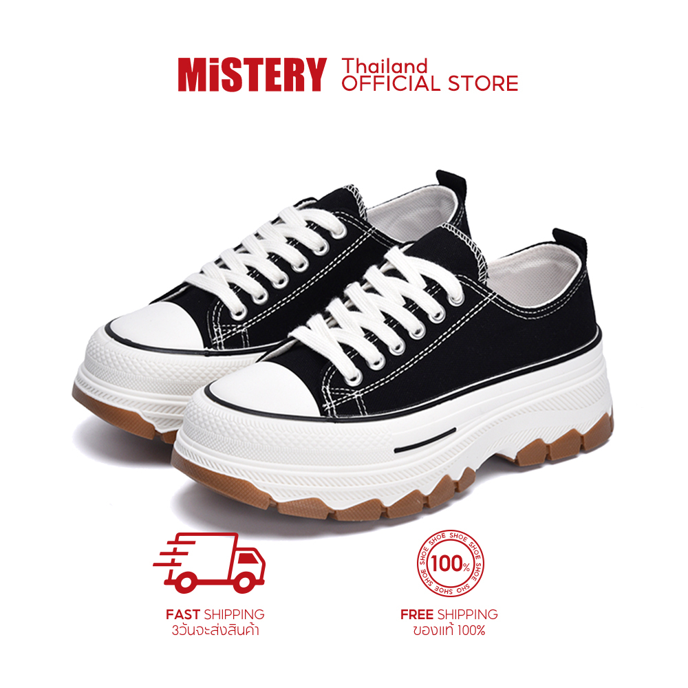 MISTERY รองเท้าผ้าใบ รองเท้าส้นสูง รุ่น RUN STAR สีดำ ( MIS-1234) ราคา 439 บาท*ส่งฟรี
