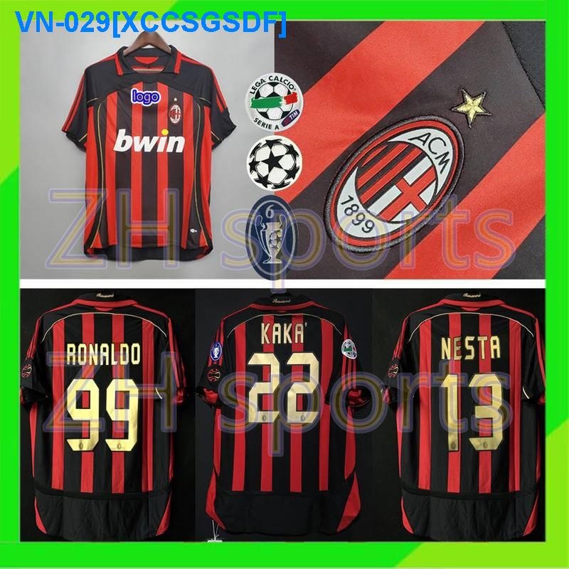♤☌ 2006/2007 ac milan home jersey retro jersey football 06/07 ac milan jersey kaka 22 nesta 13 ronaldo 99