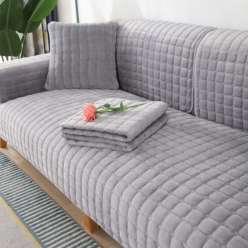 Vải Flannel Sofa Đệm Chống Trơn Trượt Dày，Vỏ Bọc Đệm Ghế Sofa Bốn Mùa Bằng Vải Flannel Dày Màu Trơn Không Trượt Thoáng