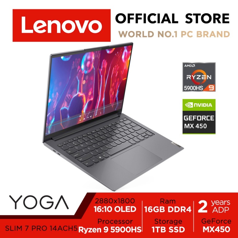 Lenovo Yoga Slim 7 Pro 14ACH5 | 82NK0002SB | 14inch 2.8K (2880x1800) OLED 400nits | Ryzen 9 5900HS Creator Edition | GeForce MX450 | 16GB LPDDR4x | 1TB SSD | 2Y Onsite + 2Y ADP