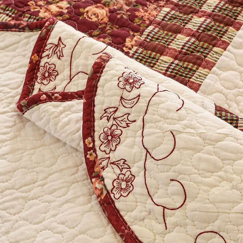 （Neues Produkt）CHAUSUB Neues Patchwork-Quilt-Set aus Baumwolle, 3-teilig, Tagesdecke auf dem Bett, bestickte Bettdecke in Queen-Size-Größe, gesteppter Bettbezug als Bettdekor