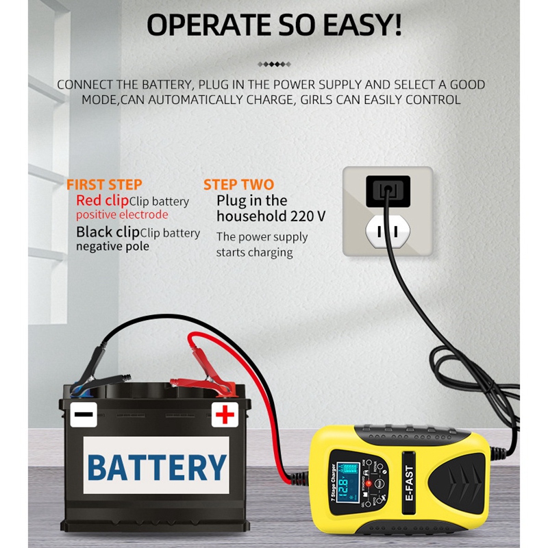 A7(DHWU) 12V 7 Stage Multi-Battery Mode Lead-Acid Battery Charger Power Pulse Repair with LCD Digita