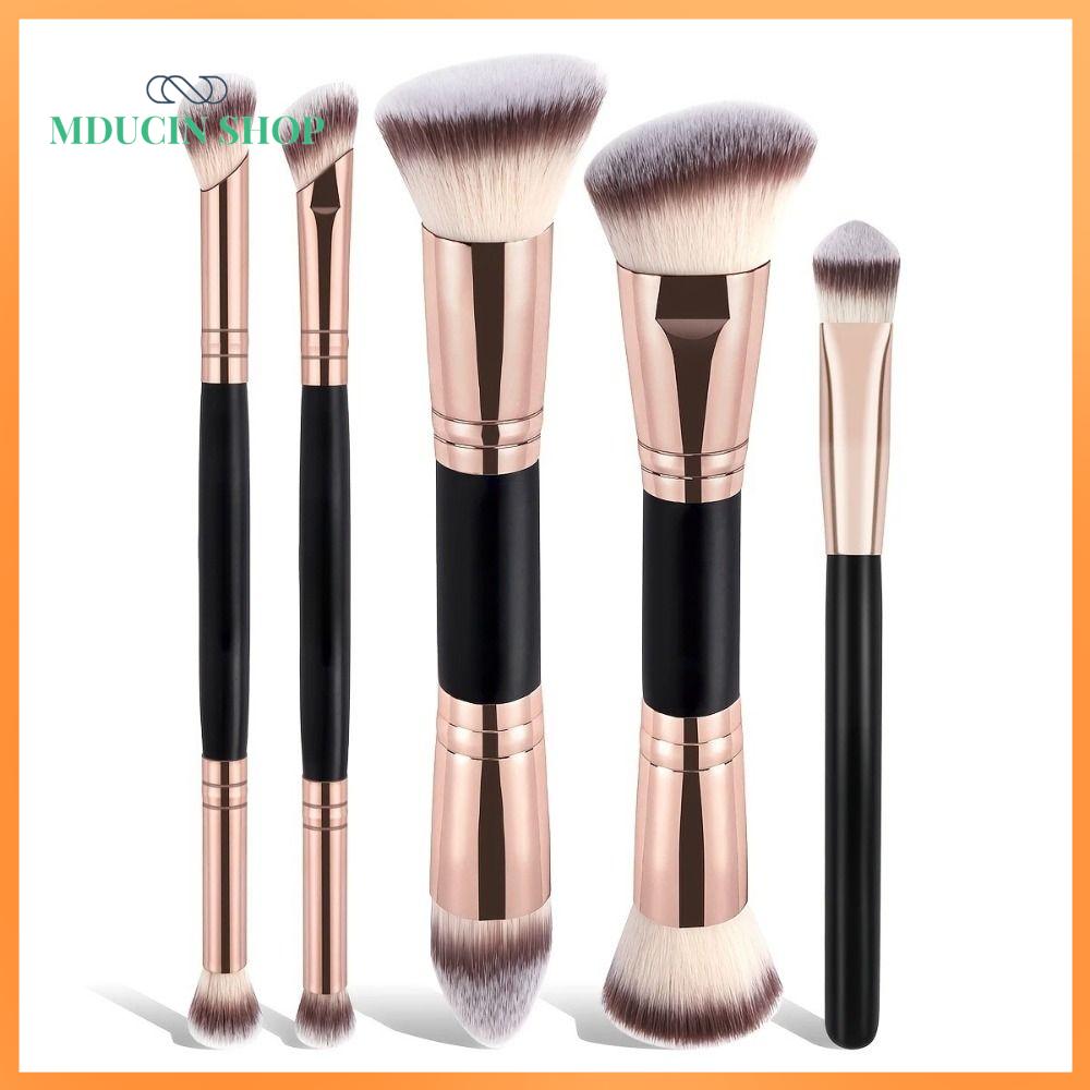 MDUCIN SHOP 5PCS/Set Lông mềm Cọ nền Pha trộn vẻ đẹp Hai đầu Cọ trang điểm tạo khối Chuyên nghiệp Có góc cạnh/Tròn trịa Cọ phấn phủ Dụng cụ trang điểm