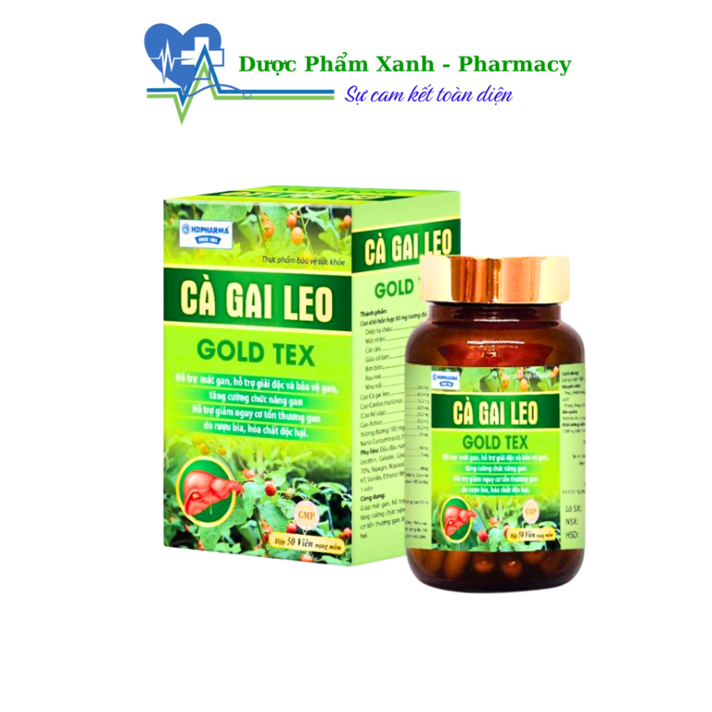 Bổ gan cao Cà Gai Leo, cao diệp hạ châu mát gan - 50 viên [Cà Gai Leo Gold Tex Chai xanh]