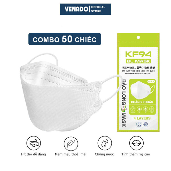 Set 50/10 khẩu trang KF94 4D Bảo Long Mask kháng khuẩn chống bụi mịn cao cấp PP bởi Venado