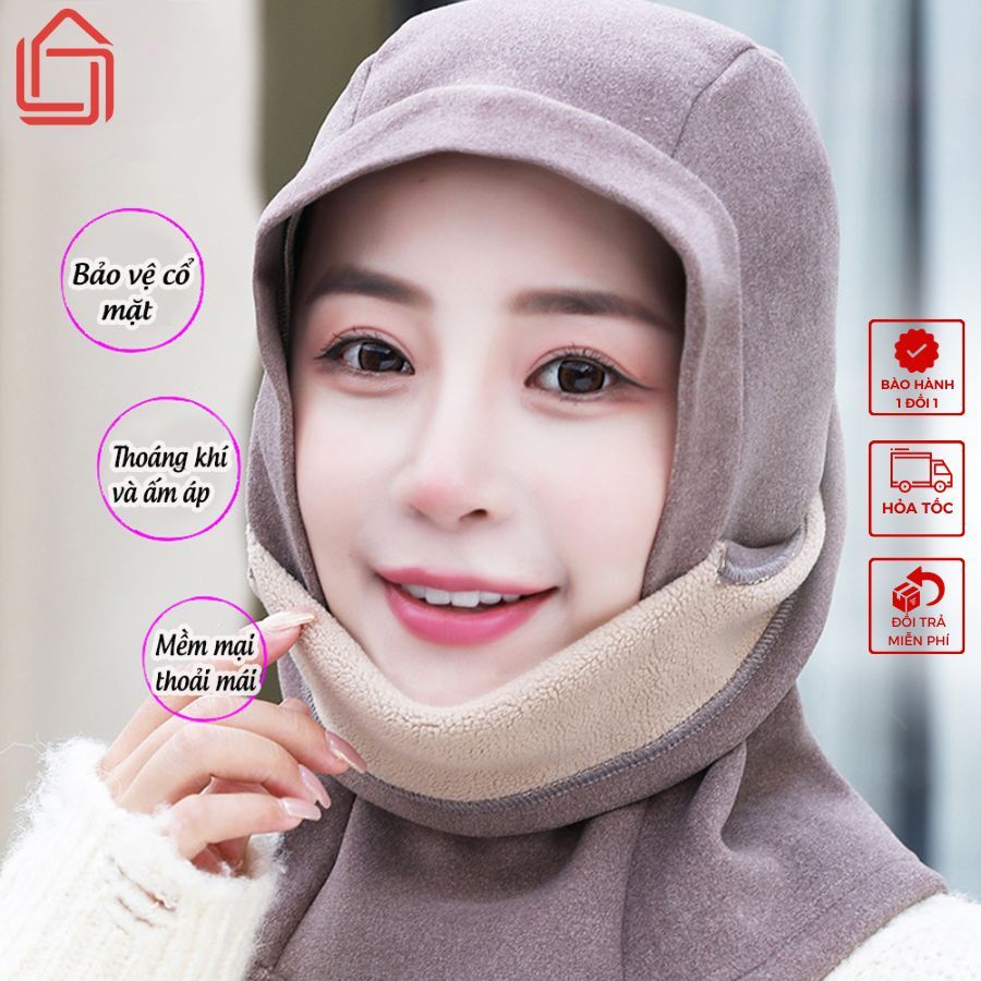 Mũ trùm đầu giữ nhiệt, mặt nạ che mặt chống gió thời tiết lạnh, chất liệu mềm mại thông thoáng, lót lông ấm áp mùa đông