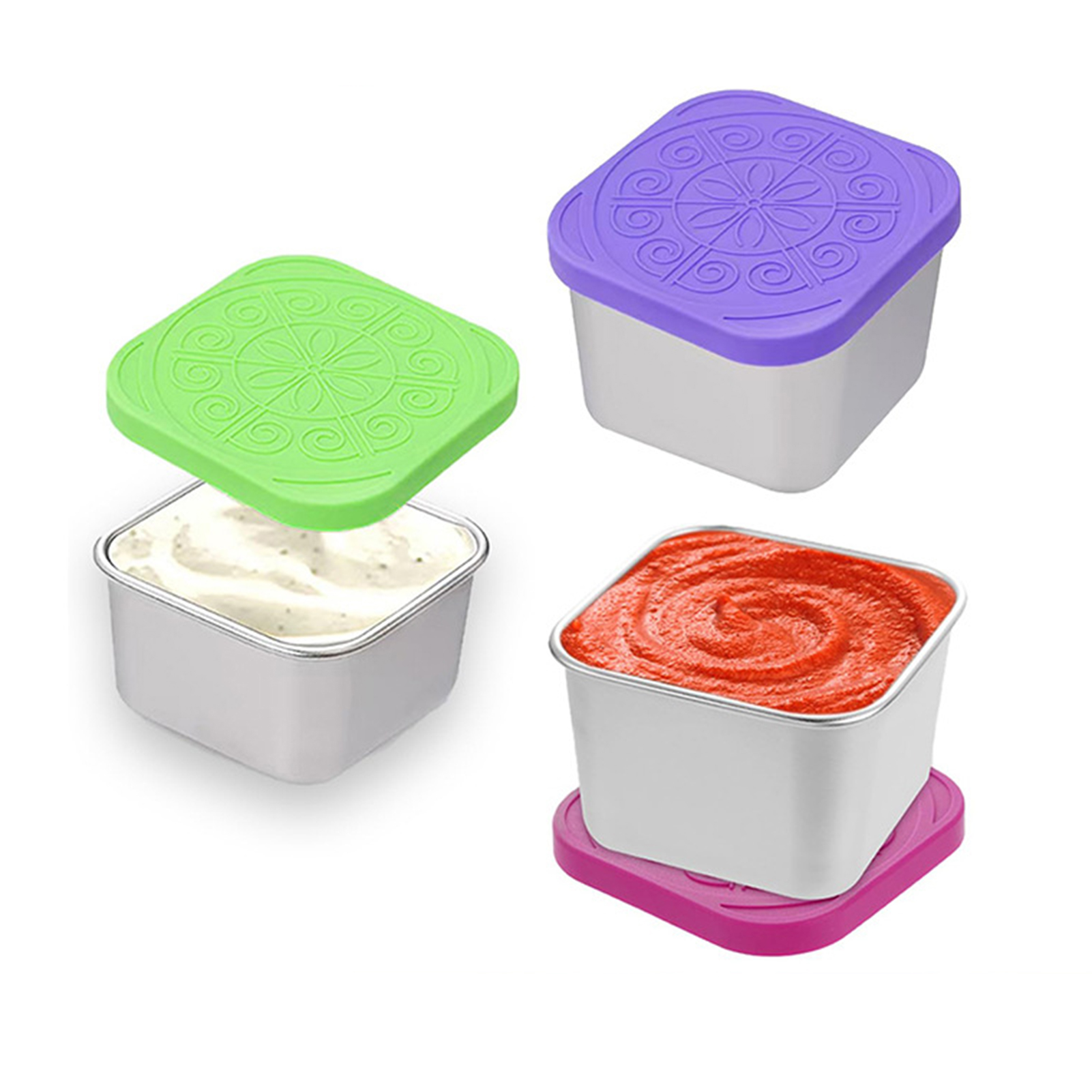 Portable Snack Containers Stainless Steel Snack Containers for Kids Leak-proof Stainless Steel Snack Container with Silicone Lid for School Picnic Bpa-free Stackable Lunch Box for Kids Square