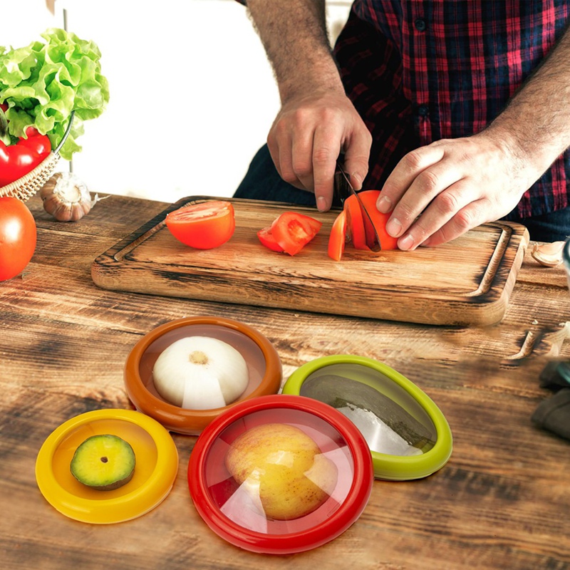 wsustore--5 Pieces Set Avocado Saver, Onion Silicone Storage, Half Cut Fruit Containers - Reusable Kitchen Gadgets for Fridge