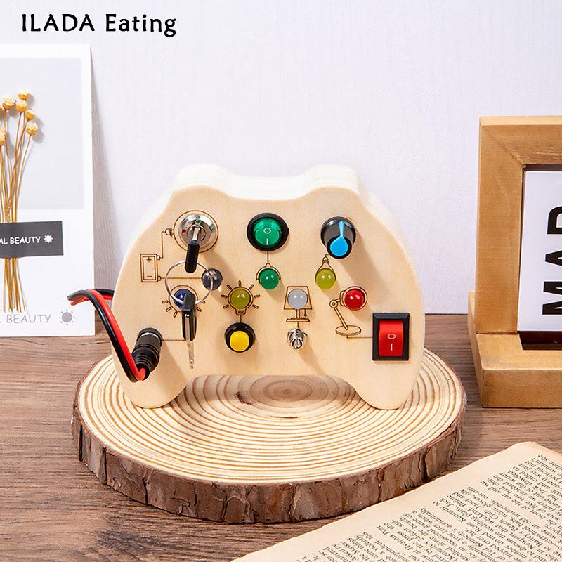 Montessori Busy Board LED Light Switch Busy Board Wooden Sensory Toys with