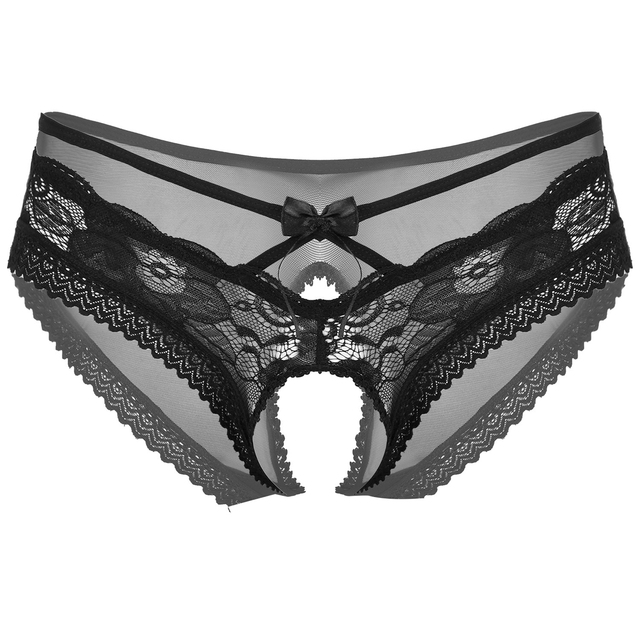 Mens sissy xù ren Quần lót thong tăng cường Pouch Bikini tóm tắt cạp trễ crotchless và mở nhưng joct