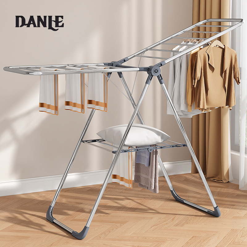 Household stainless steel airfoil floor drying rack balcony free installation multi-functional drying rack folding cool hanger ราคา  882 บาท*ส่งฟรี