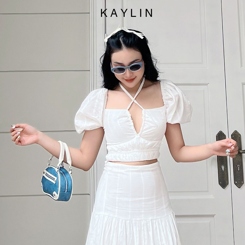 Set áo kiểu phối chân váy dài xô thêu phong cách KAYLIN - N2025