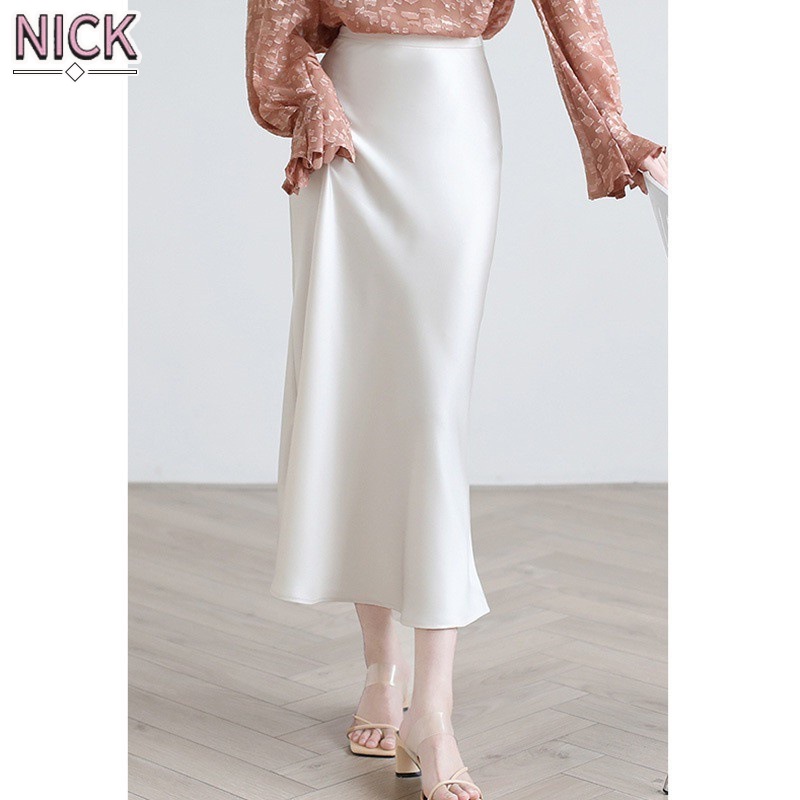 Nick váy chất liệu lụa satin triacetate cao cấp của Pháp váy đuôi cá cao cấp dài trung bình Chân váy dài