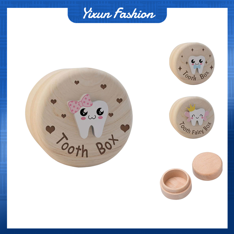 Tooth Box For Kids Cute Cartoon Round Wooden Storage Box Dropped First