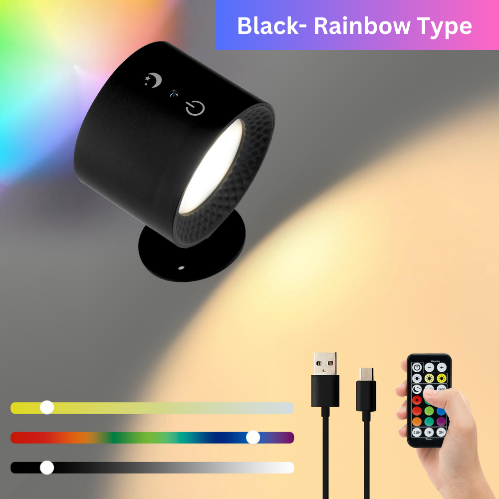 LED Bedside Lamp Wall Light Reading Light Night Light USB Rechargeable Wall Mount 360 Rotation Colour Atmosphere Light