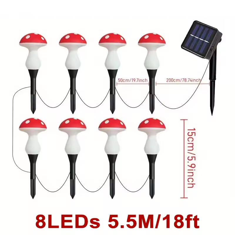 8 LEDS Solar Panel Mushroom Fairy Light Garden Outdoor Decor Waterproof Night Lamp Yard For Christmas Wedding Party Decoration