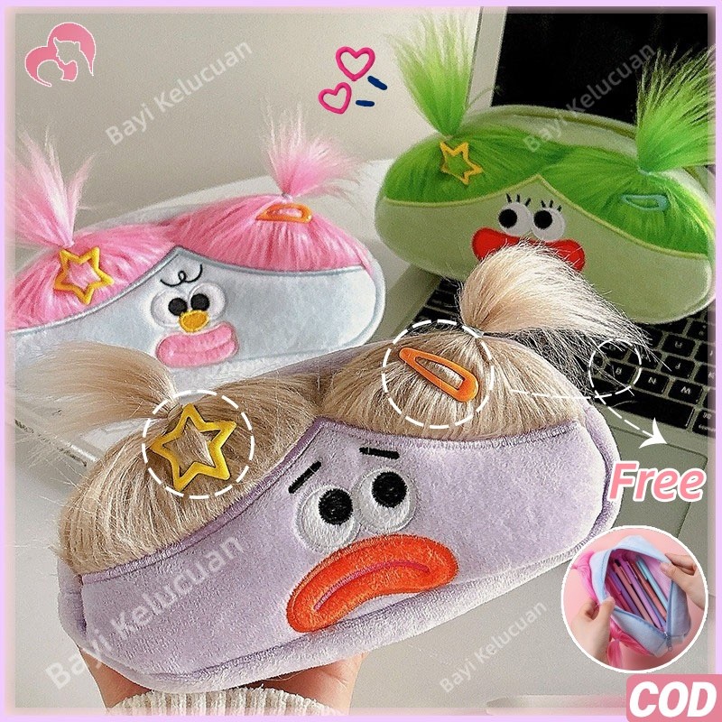 iioStDCr kotak pensil pouch alat tulis boneka bulu kapasitas besar multifungsi organizer sekolah meja aesthetic plush