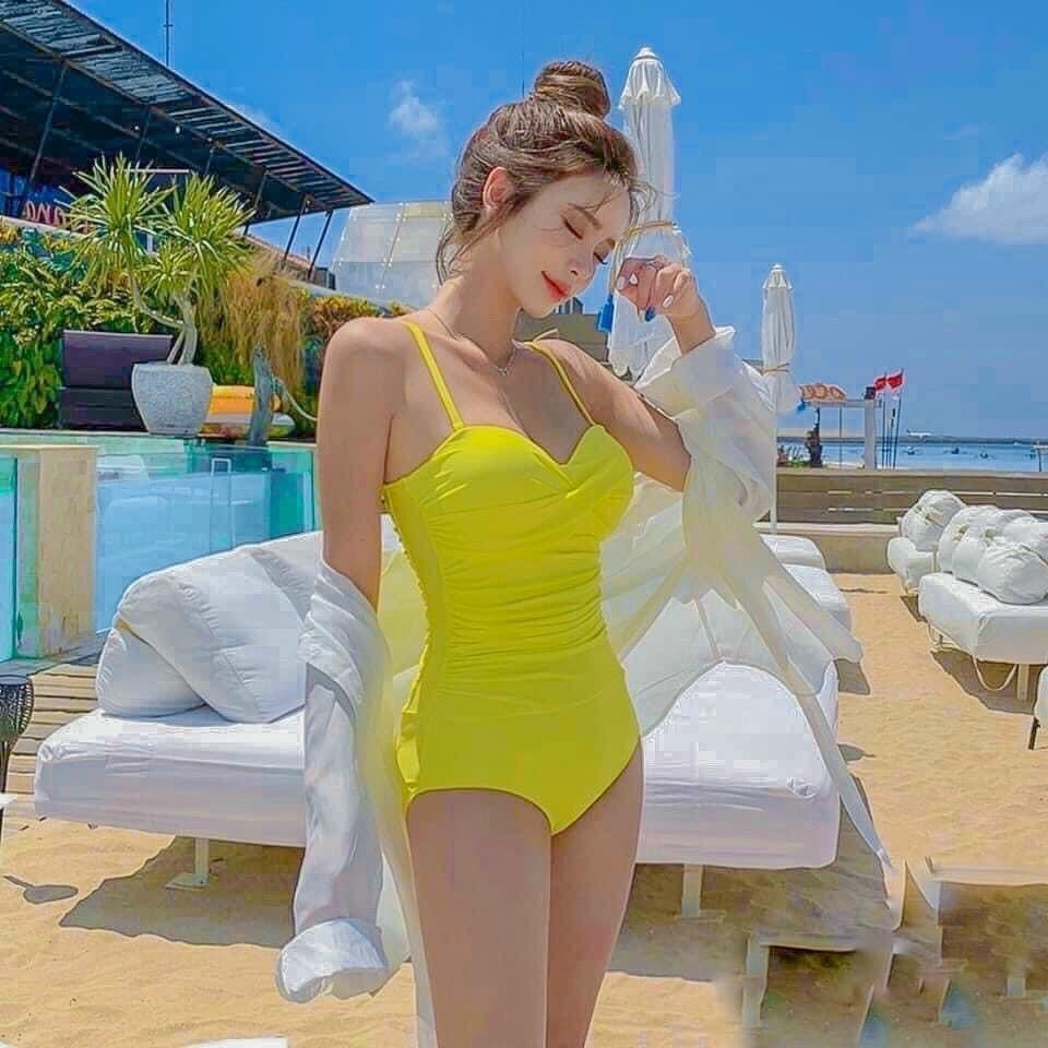 Bikini đồ bơi đi biển nữ 1 mảnh 2 dây có gong nâng ngực nhún eo che khuyết điểm kiểu dáng basic