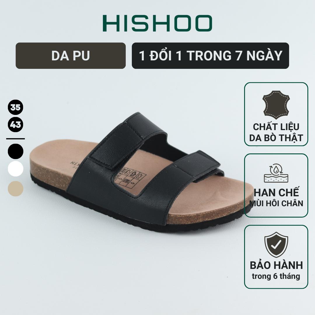 Dép đế trấu birken nam nữ unisex quai ngang đi học công sở xé dán da tổng hợp bigsize chính hãng Hishoo VNXK S105